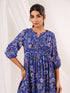 Janasya Women's Blue Georgette Floral Printed A line Dress